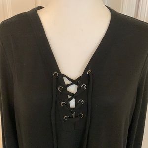 Banana Republic black tunic with lace up neckline